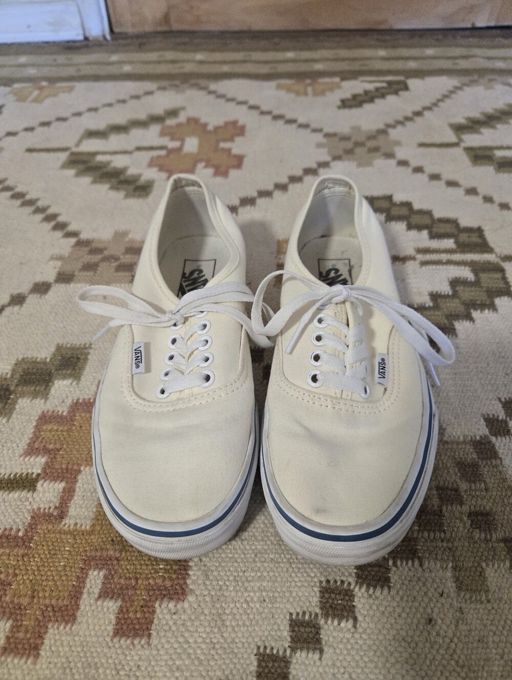 Cream Vans With Blue Stripe